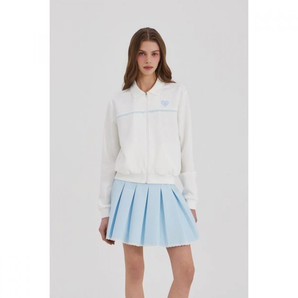 Goxo Metal Heart Lace Pleated Skirt Sky Blue
