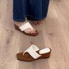 Soft Leather Version~ Thick-soled Heightened Flip-flops, Retro Minimalist Square Toe Cool Slippers, Women's Slope Heel Beach Shoes