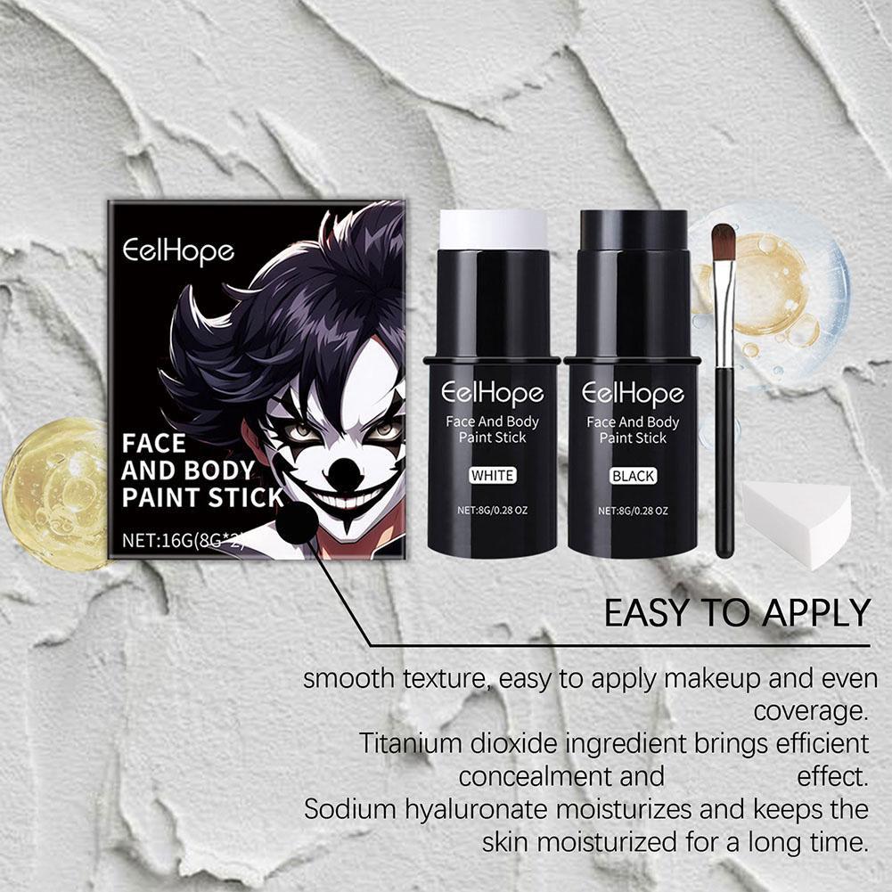 Black White Face Body Paint Kit Cover Foundation Clown Colorful Long Lasting Waterproof Halloween Festive Makeup Accessories Set