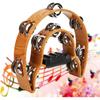 Tambourine, Double Row Metal Jingles Hand Held Percussion Tambourine Half Moon Handbell Musical Instrument with Ergonomic Grip for Adults