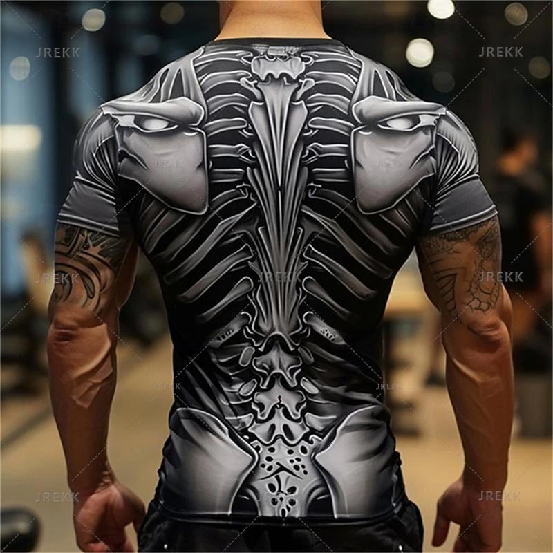 Хоррор 3D Печать Хэллоуин Скелет Черепа Футболка Смешные Мышцы Пресс Графика Короткий Рукав Модная Мужская Одежда