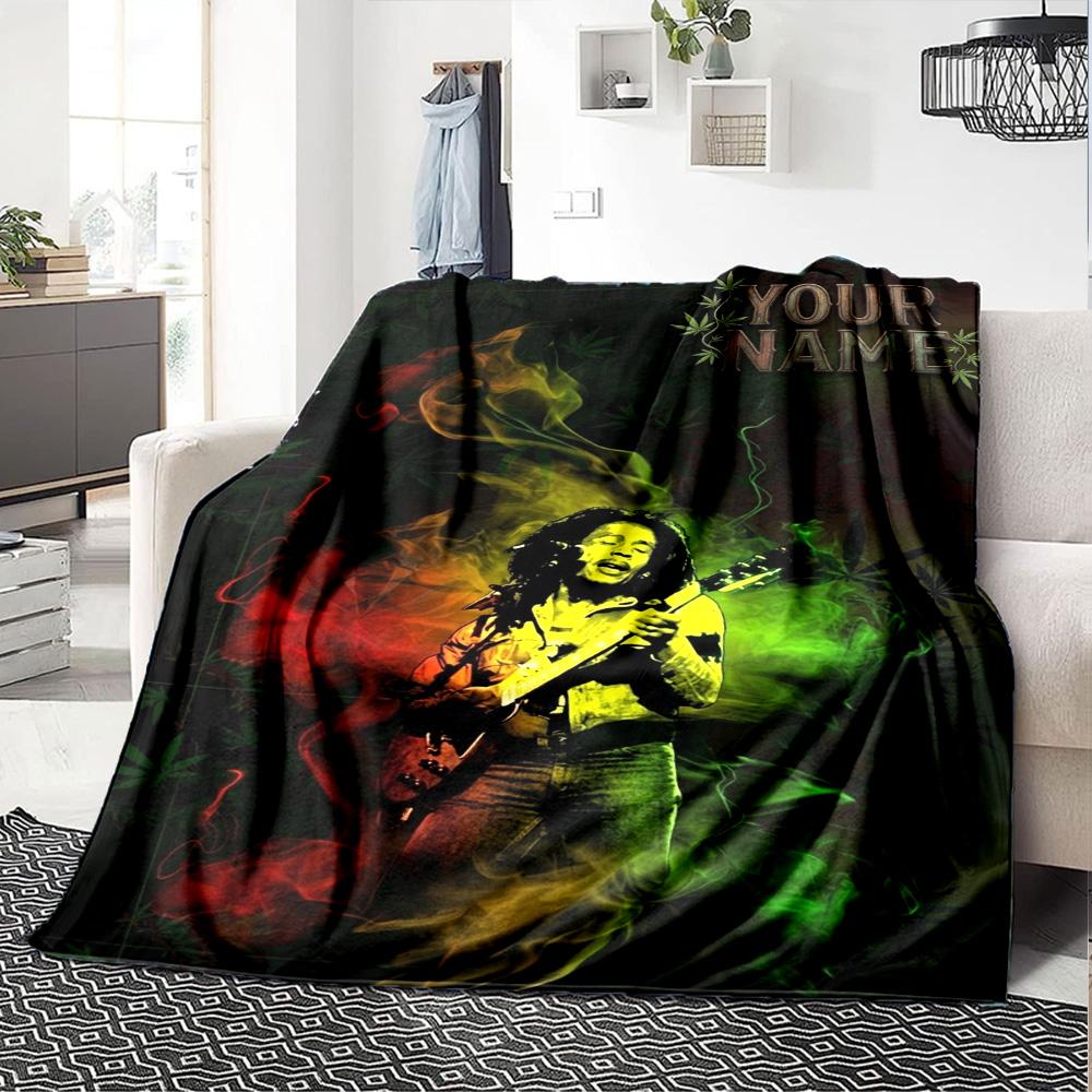 Name Custom Bob Marley Poster Print Flannel Blanket High Quality Warm Comfortable Cover for All Seasons Perfect for Gifts Home Decor