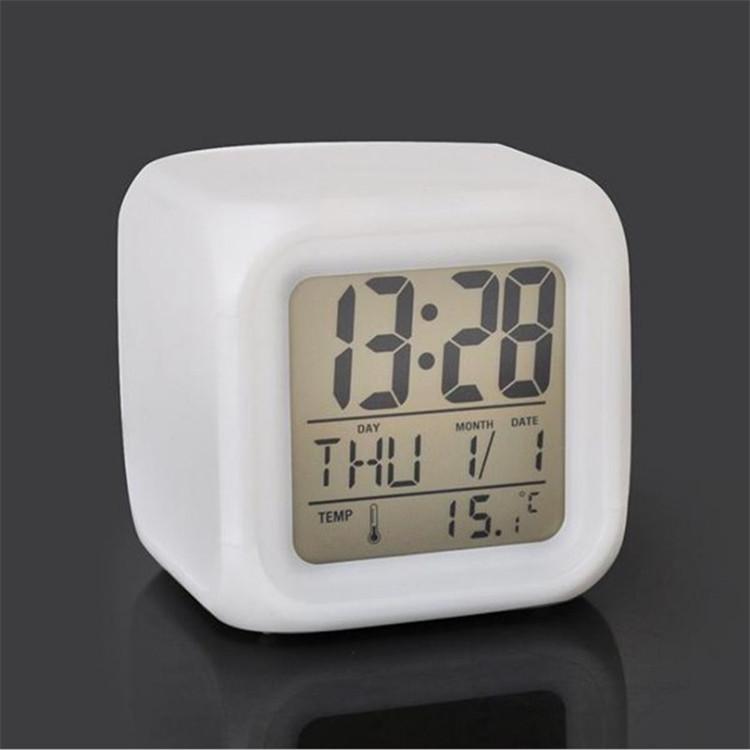 LED 7 Colors Mini Clock Smart Digital Alarm Table Clock with Thermometer Calendar Week Month Display