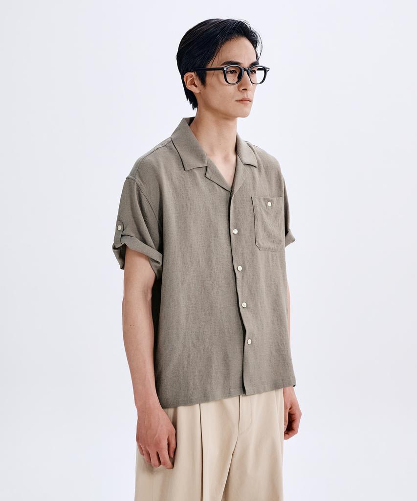 TAKEASY Linen-Like Roll-Up Half Shirt (Mocha)