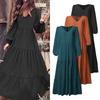 Muslim Abaya Dress Women Solid Color Long Dress Muslimah Wanita Kaftan Dress Plus Size Cotton Linen Maxi Dress