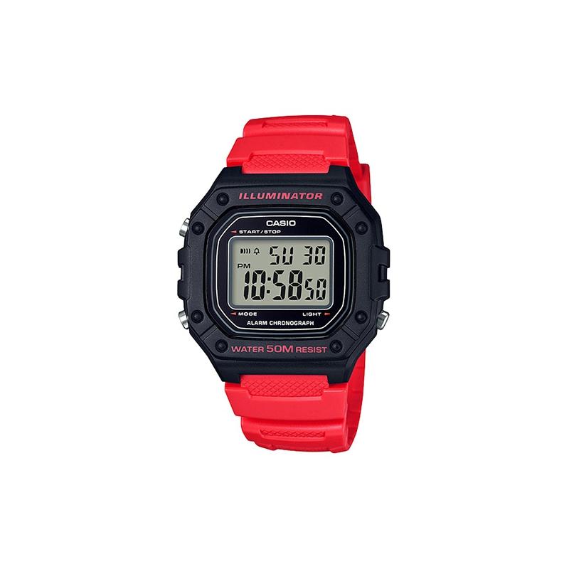 Casio Серия YOUTH-силикагель маленький квадратный маленький квадратный ретро цифровой дисплей механизм 50 метров водонепроницаемый кварцевый механизм полимерный ремешок W-218H-4B