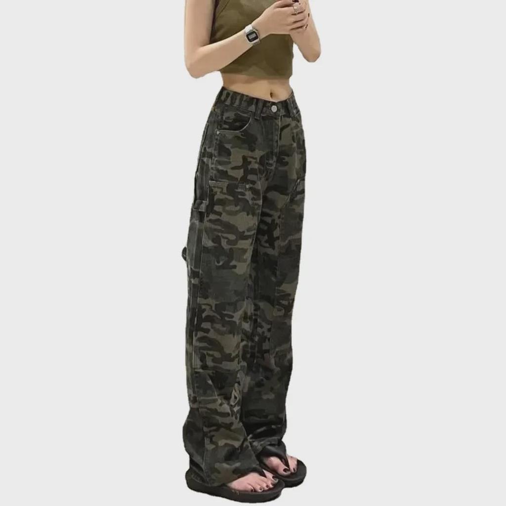 Женский повседневный комбинезон в корейском камуфляже 2023 года — свободные, облегающие, прямые брюки в стиле High Street.