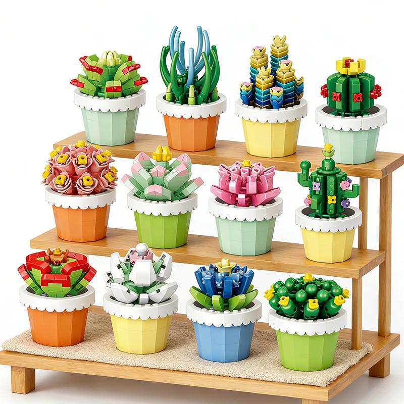 Eternal Flower Bouquet Building Blocks Mini Succulent Potted Plant Building Blocks Desktop Ornament Children Toy Holiday Gift