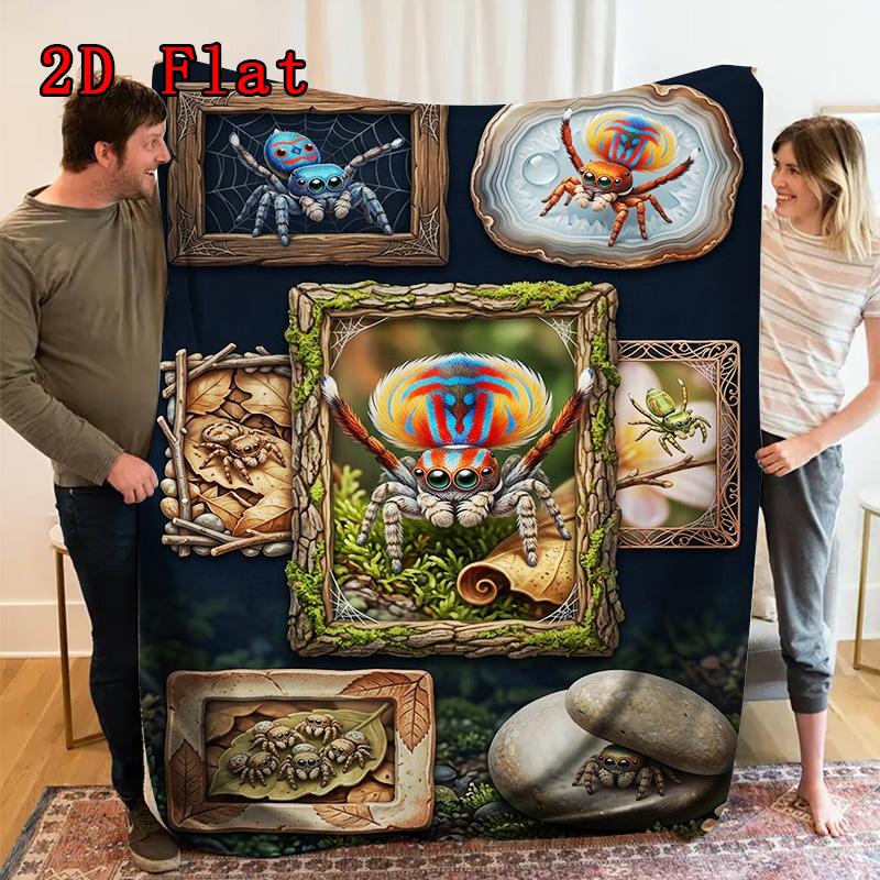 Colorful Spider Collection 2D Flat Pattern Flannel Blanket, High quality All Seasons, Home Decor, Warmth and Comfort, Perfect for Christmas Gifts.