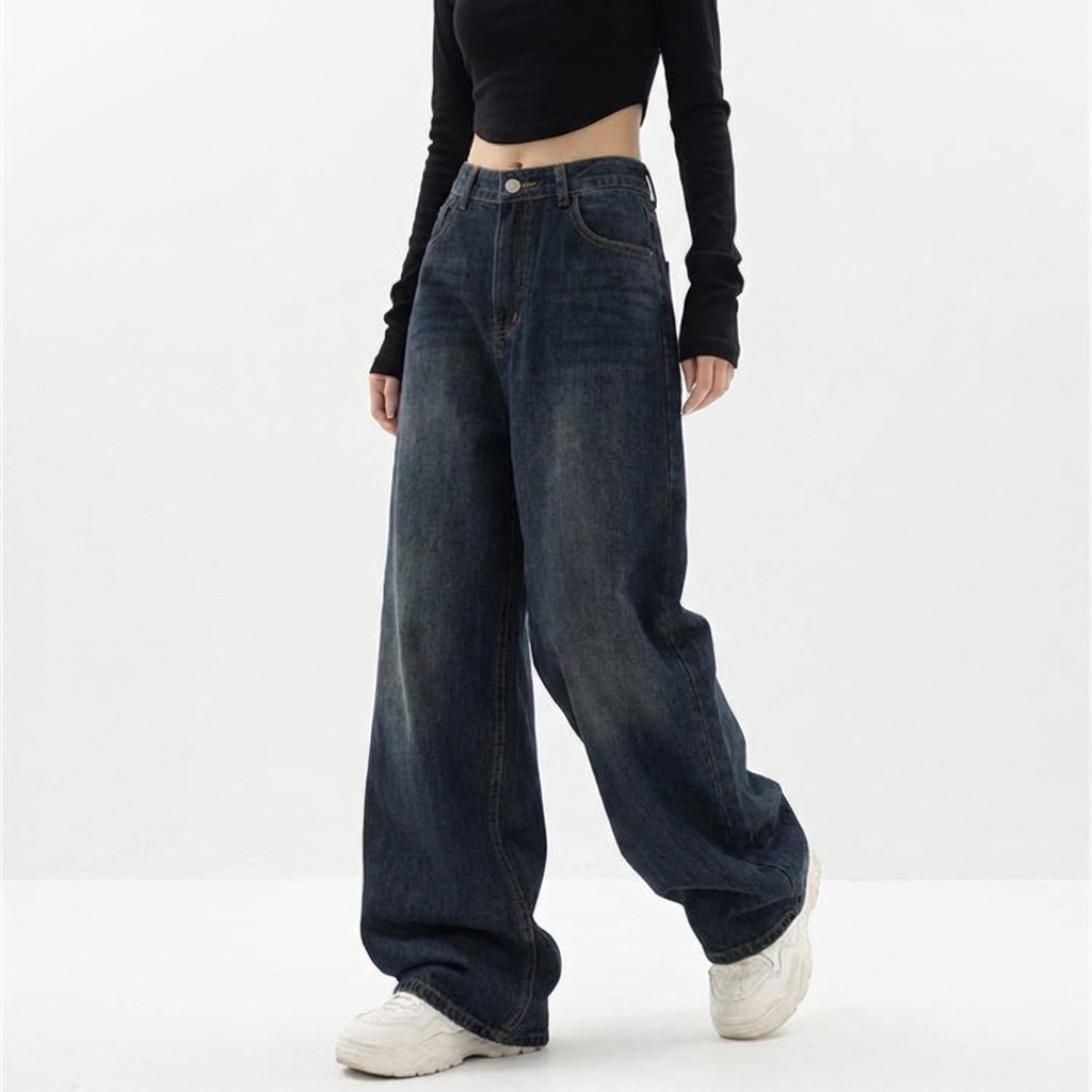 Vintage Women Wide Leg Jeans Harajuku Baggy Denim Trousers Oversized Grunge Streetwear Autumn Pants Korean Fashion