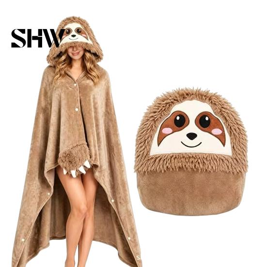 Animal Themed Blanket Wearable Hoodie, Adults Oversized Fleece Sweatshirt Unisex Lounging Sleepwear, Halloween Cosplay Costume Plush Hooded Cape Shawl