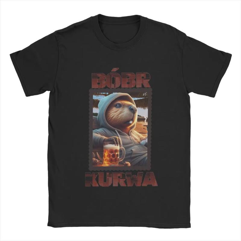 Bobr Bober Kurwa Beaver Boberek Beer And Football TShirts for Unisex Pure Cotton T Shirts Short Sleeve Tee Shirt Party Clothes