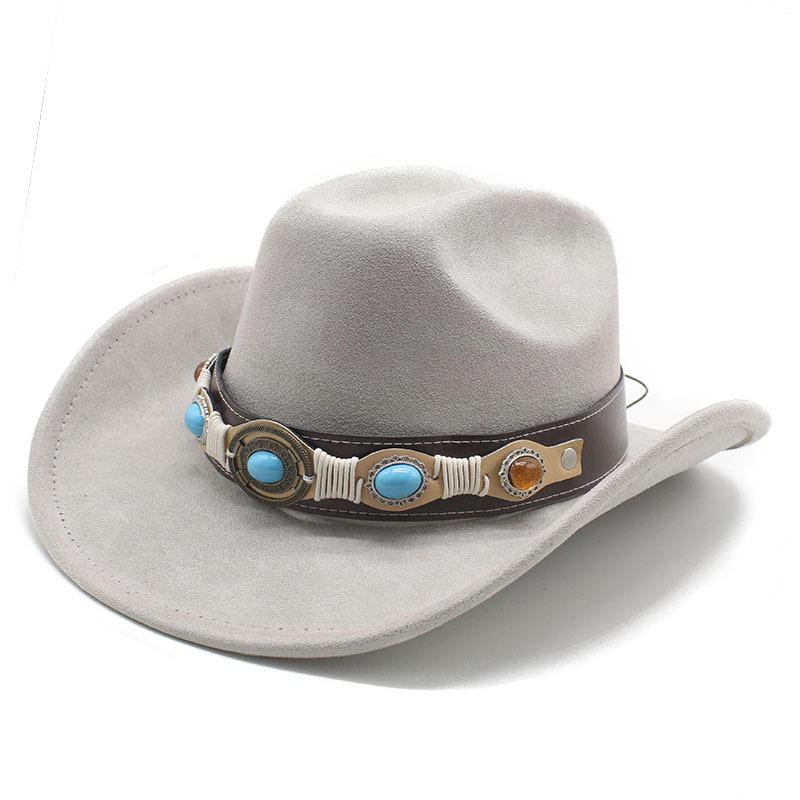 Фетровая шляпа ковбоя в стиле вестерн, тибетский цилиндр, бирюзовые аксессуары, джазовая шляпа, замшевая шляпа
