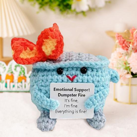 Crocheted Dumpster Plush Doll Emotional Support Gift Handmade Crochet Trash Can Flaming