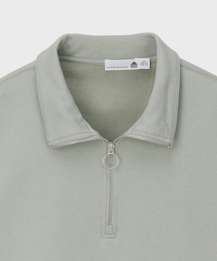 BASIC HOUSE Uni Cp French Terry Half-Zip Anorak Short Sleeve Sweatshirt Light Khaki Lxts3103