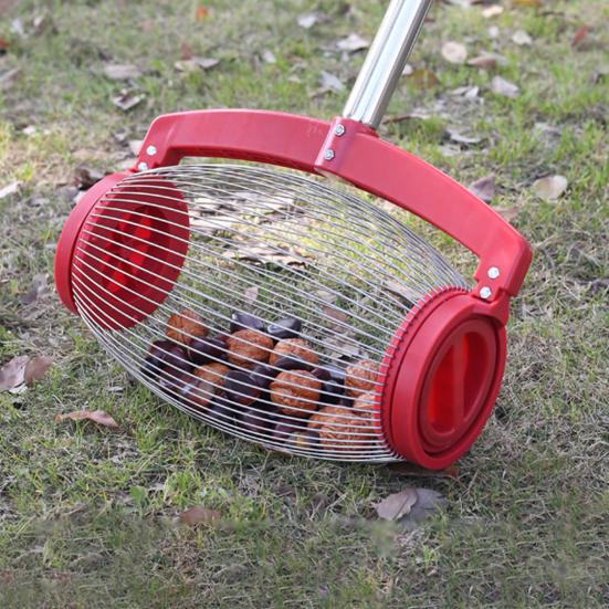 Сборщик орехов Подвесной Удлиненная ручка Нержавеющая сталь Толстый стержень Экономия труда с сумкой для хранения Большой катящийся Сборщик грецких орехов