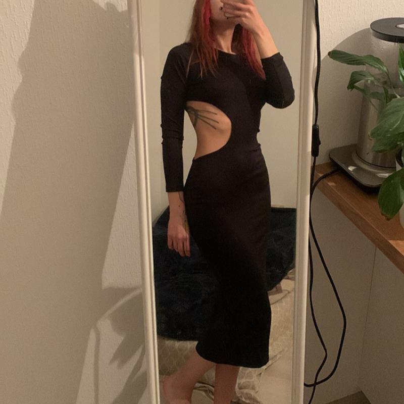 Elegant Sexy Party Hollow Out High Waist Black Dress Women Long Sleeve Slim Fit Casual Long Dress for Women Fashion Street Y2K Evening Dress 26182