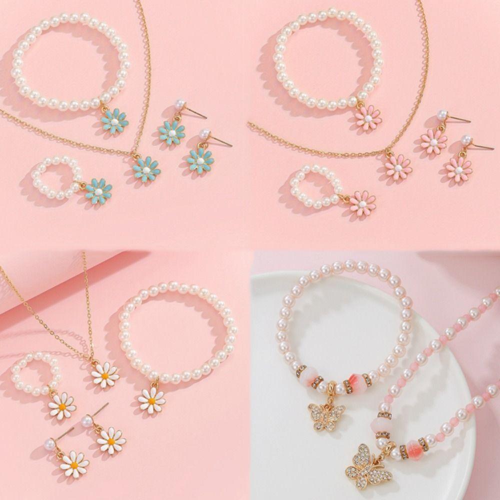 Жемчужные ожерелья Браслеты с дизайном «Бабочка» Модные комплекты ювелирных изделий для детей