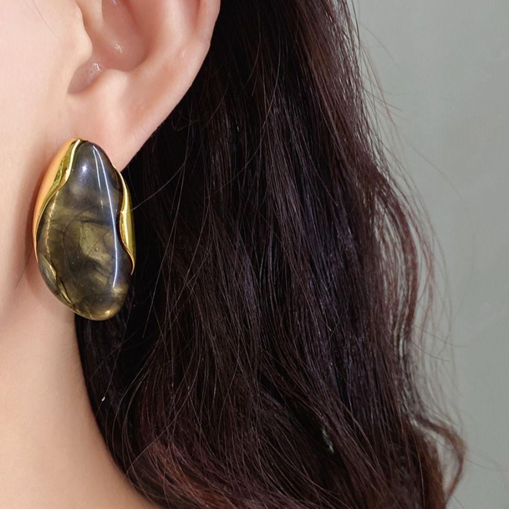 Stainless Steel Resin Amber Earrings Translucent Drop Hoops Translucent  Women's Accessories