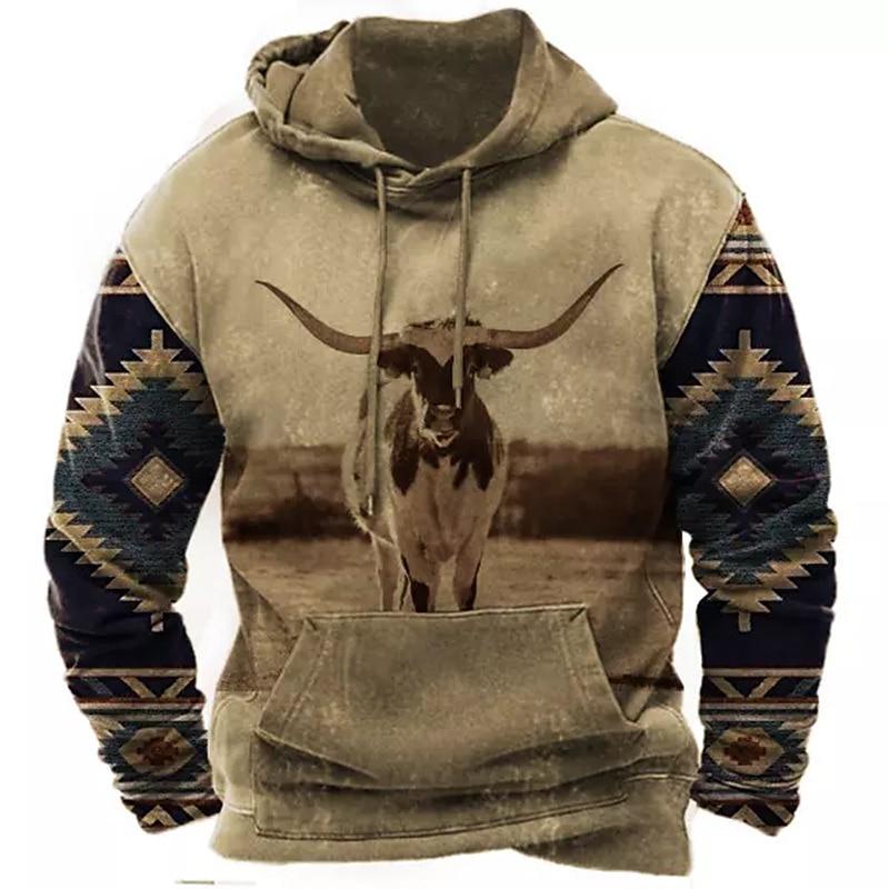Мужская толстовка с капюшоном Western Cowboy Hooded Sweatshirt North America Demon Wendigo Printed Oversize Harajuku Clothes Vintage Streetwear