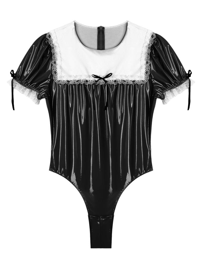 Мужской комбинезон для трансвеститов, костюм французской горничной, костюм для косплея с кружевной отделкой, латексное боди, униформа для ролевых игр, соблазнительная XXXL