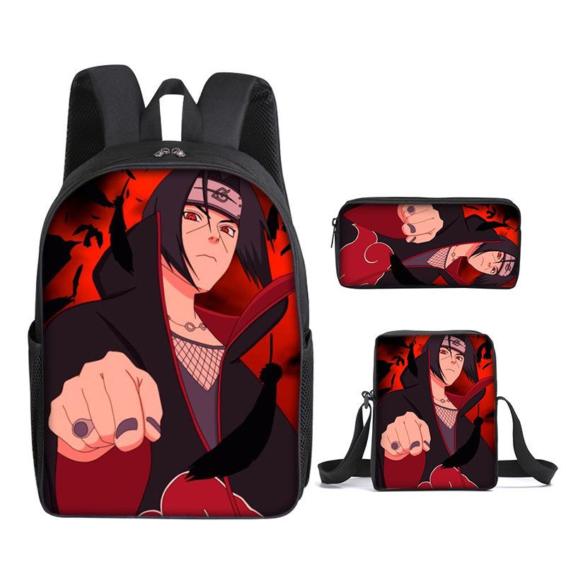 Naruto Naruto Backpack Three-Piece Set, Primary And Secondary School School Bag, Shoulder Bag, Messenger Bag, Pencil Case.