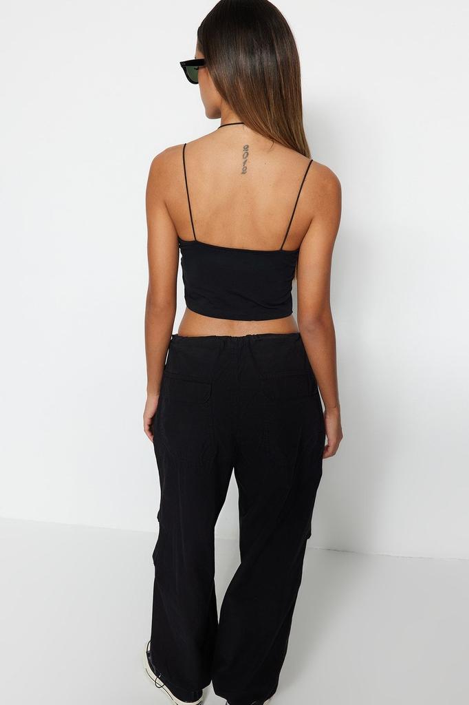 Women's Fashion New Undershirt Black Halter Neck Spaghetti Strap Cotton Stretchy Crop Knitted Undershirt