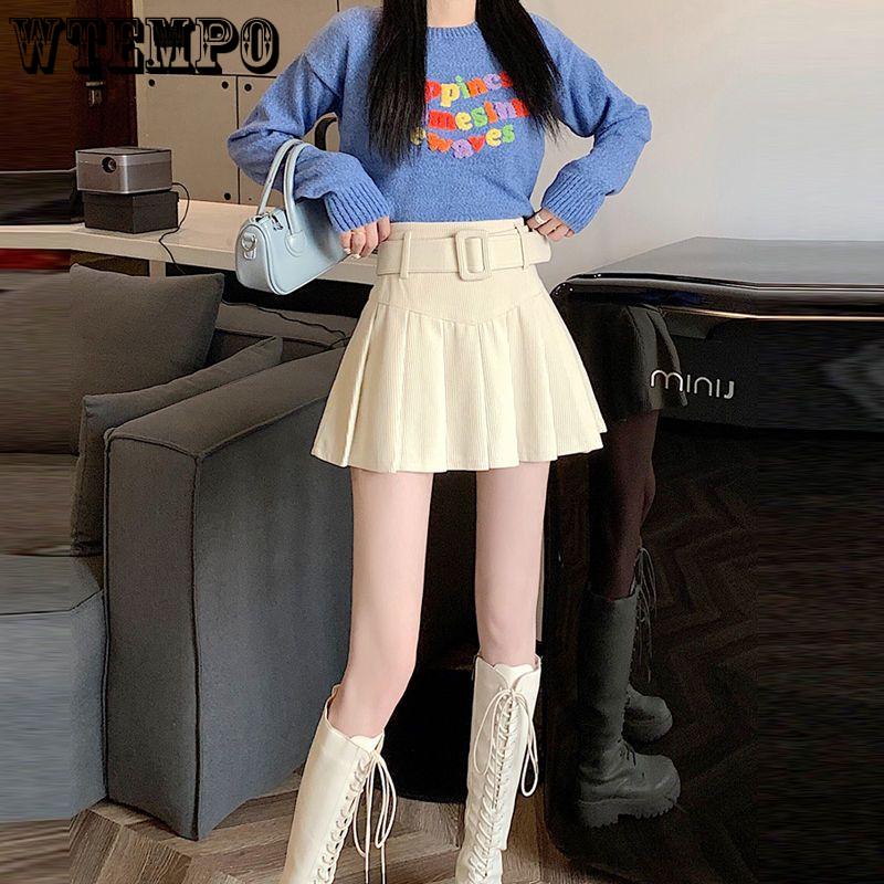 Женская дизайнерская ниша с поясом, плиссированная полуюбка трапециевидной формы, модная узкая однотонная короткая юбка с высокой талией Pure Desire Wind