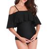 Women's One-piece Maternity Solid Color Ruffle Sexy Backless Swimsuit