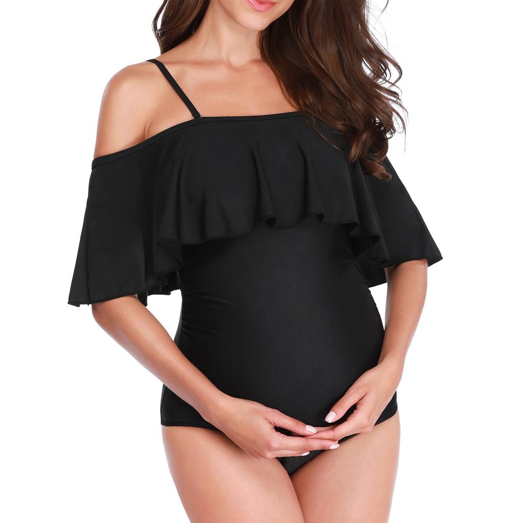 Women's One-piece Maternity Solid Color Ruffle Sexy Backless Swimsuit