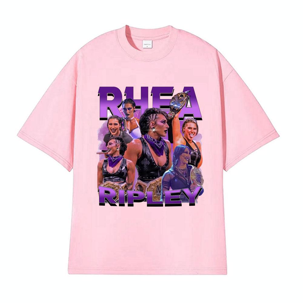 Rhea Ripley Action Figure 90s Vintage Graphic T Shirt Men Womens Oversized Hip Hop High Street Hot Sale Casual Cotton Tshirts