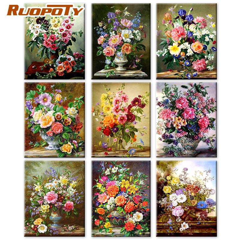 RUOPOTY DIY Frame Oil Painting By Numbers Daisy Flower Acrylic Home Decor On Canvas Wall Art Picture Rose For Living Room