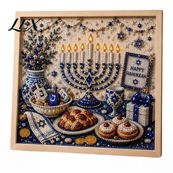 Beginner Friendly Craft DIY Hanukkah Pearl Art Kit, 3D Mosaic Bead Set, Creative Indoor Garden Decor Ritual Activity Making Kit for Traditional