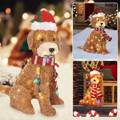 Рождественский декор Goldendoodle, водонепроницаемый светодиодный знак в форме собаки, носящий рождественскую шляпу для дома, сада, перед дорожкой