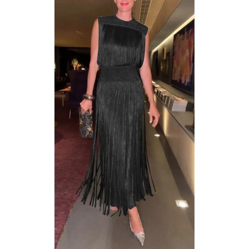 Женское элегантное платье с бахромой, вечернее платье без рукавов