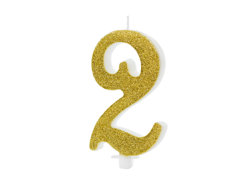Partydeco Świeczka Urodzinowa Cyfra 2 Złota 10Cm