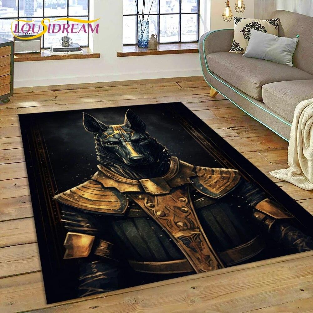 3D Anubis Pharaoh Horus Egyptian Mythology Gods Carpet Rug for Home Living Room Bedroom Sofa Doormat Decor,Area Rug Non-slip Mat
