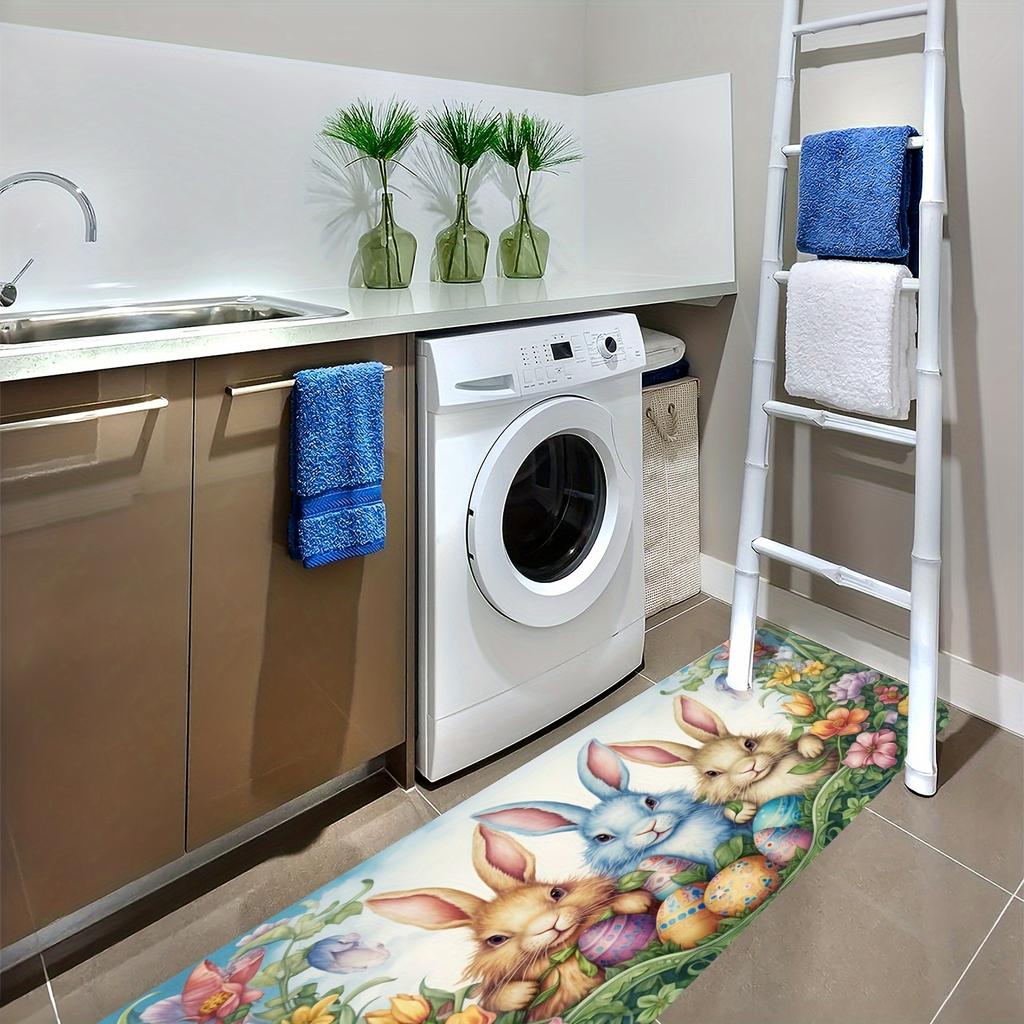1pc Easter Festive Kitchen Mats Rabbit And Egg Pattern Mat  Thickened Kitchen Floor Mat Waterproof Non-slip Oil-proof Floor Mat Runner Rug