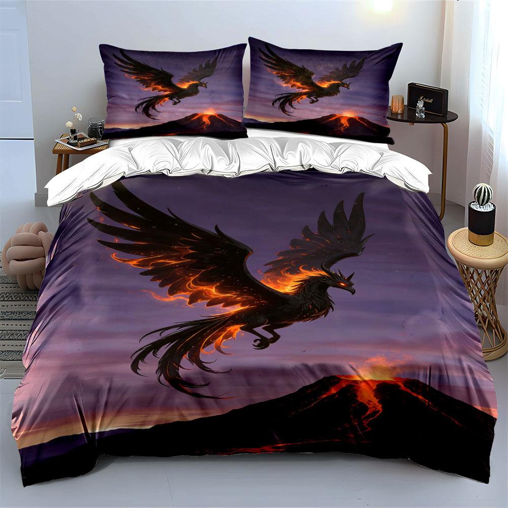 Fiery phoenix above volcano. Bedding sets Duvet cover sets Duvet covers Pillowcases(1 * Duvet Cover 2 * Pillowcases without duvet insert)