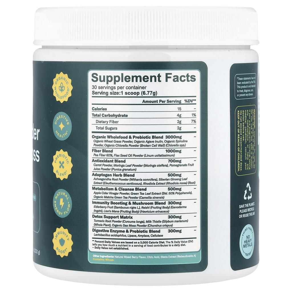 Natural Superfoods, Greens Powder & Organic Sea Moss, 203.1G(7.16Oz)