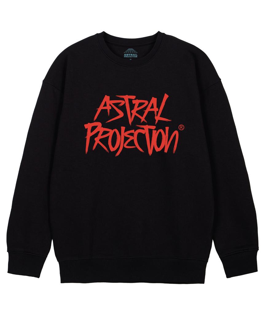 Свитшот свободного кроя ASTRAL PROJECTION с граффити-надписью_Черный