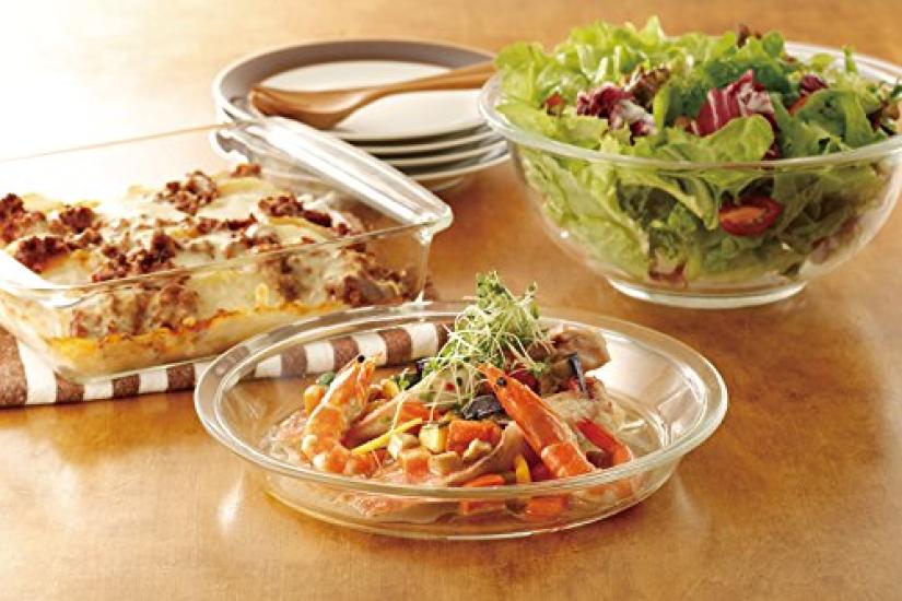 Iwaki Glass Basic Pie Dish Set 950ml KSKC208209 of Heat-Resistant (Large & Small, & 800ml) (Set 2)
