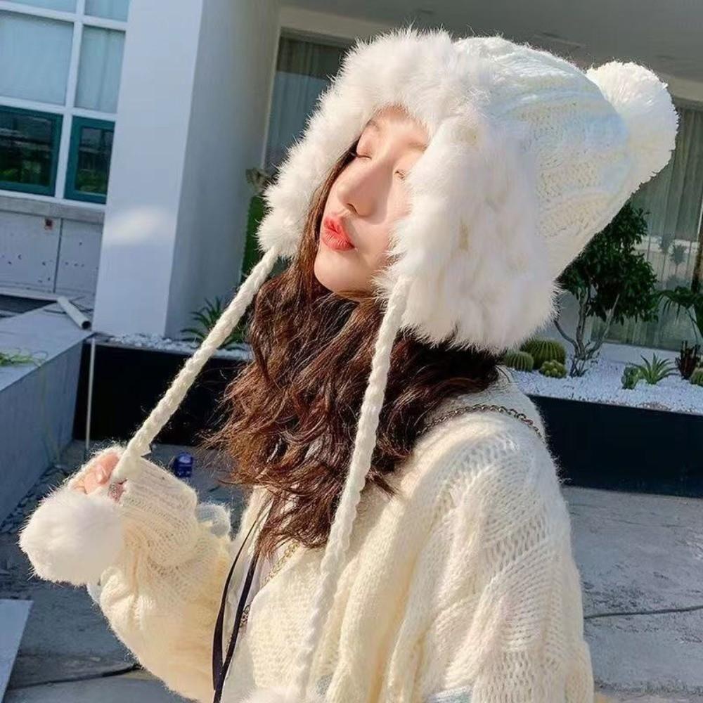 Шапка с помпоном Вязаная шапка с защитой ушей Новая шапка-бини Осень и зима