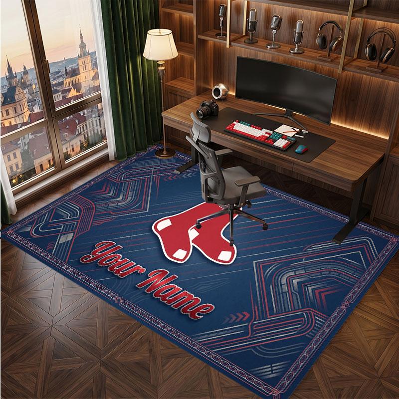 Boston Red Sox Personalized Crystal Velvet Carpet, Customized Name Text Soft Anti‑Slip Rug for Living Room Bedroom
