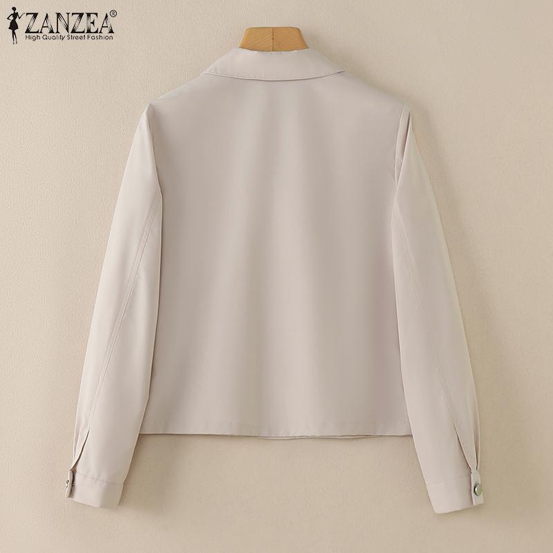 ZANZEA Женская повседневная блузка-кардиган с отложным воротником и длинными рукавами