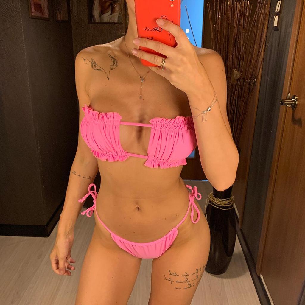 Сексуальный бандо, бразильский купальник-бикини, женский купальник, женский комплект бикини, плиссированный купальный костюм