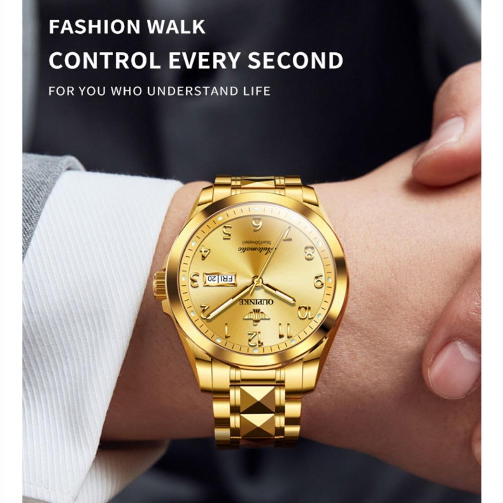 OUPINKE Men's Watch Automatic Mechanical Watch Stainless Steel Business Double Calendar Anti-high-end Watch