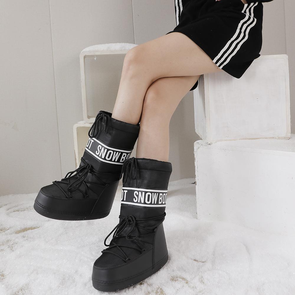 Women's Thickened Padded Warm Lightweight Hiking Mountaineering Thick Bottom Waterproof Non-slip Sports and Leisure Long Snow Boots Cotton Shoes