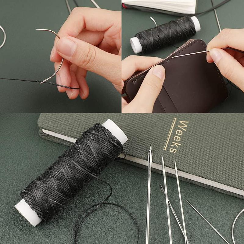 32 ярда вощеной нити и иглы для ремонта кожи для домашней обивки, ковров, холста, ремонта и шитья (черный)