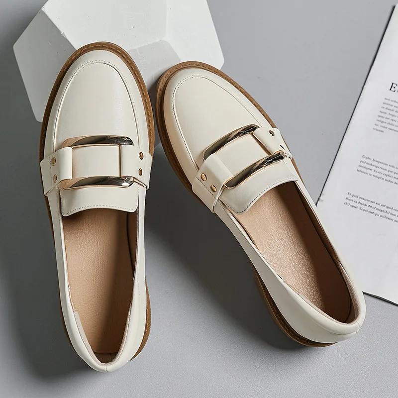 Туфли на платформе Женские 2025 Осень Лакированная кожа Туфли для платья Острый носок Пряжка Оксфорды Декор Лоферы Женские туфли